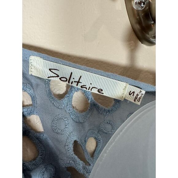 100% Linen Light Blue Embroidered Floral Knee Length Preppy Cottage S Sleeveless - Picture 5 of 8